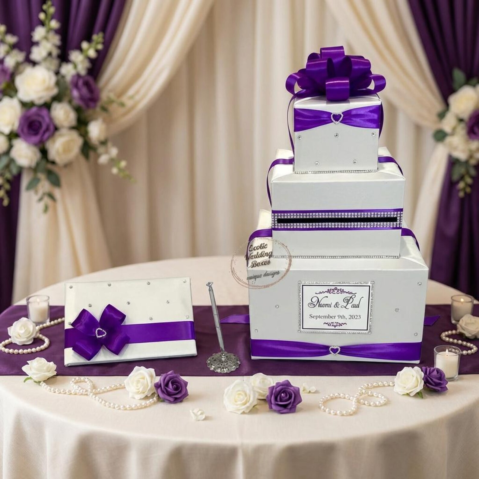Ivory and Royal Purple Wedding Card Box and Matching Guest Book With ...