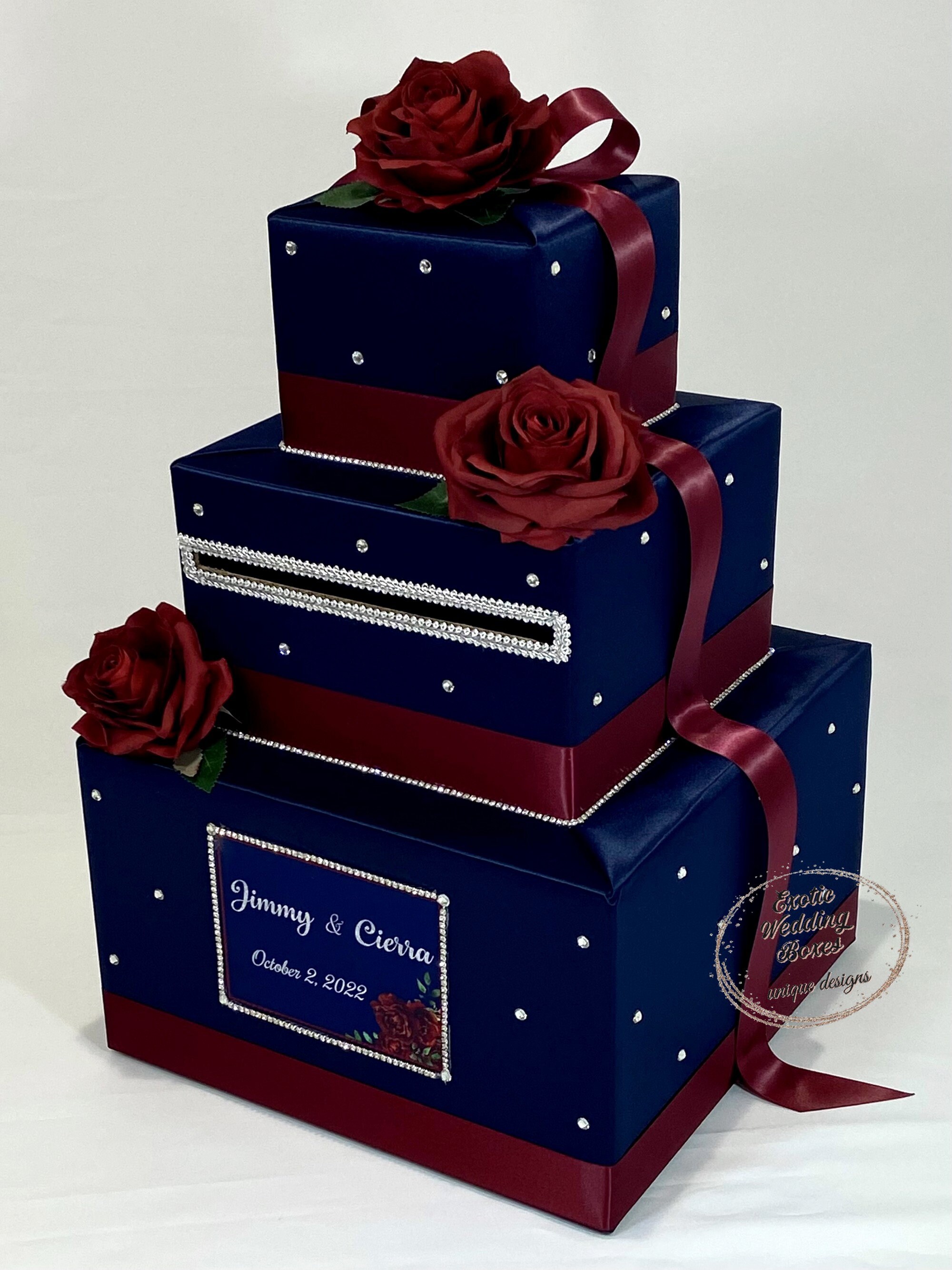 Navy Blue & Burgundy Wedding Card Box | Guest Book and Pen - Etsy