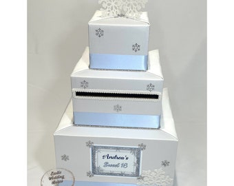 White and Ice Blue/Pale Blue Winter Wonderland/ Snowflakes theme Wedding Card Box and Guest Book