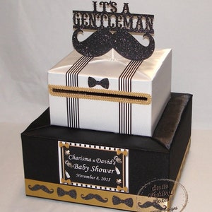 Kleiner Gentleman/Schnurrbart Thema Baby Shower/Geburtstagskarte Box-jede Farbe