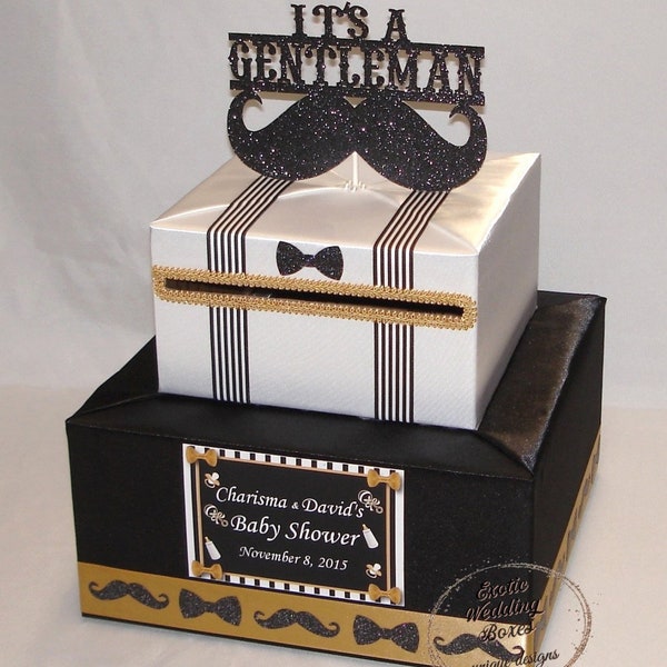 Little Gentleman/Mustache theme Baby Shower/Birthday Card Box-any color