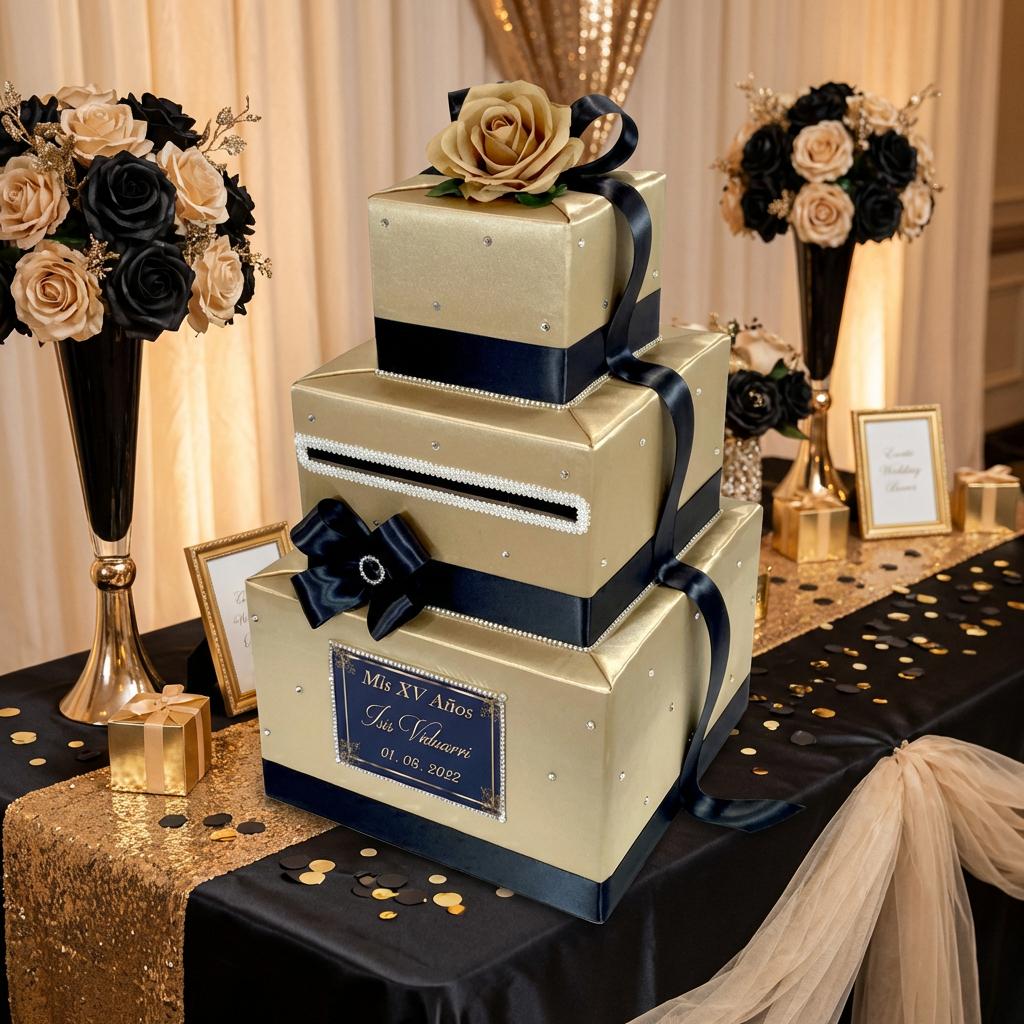 Champagne and Black Wedding Card Box-rhinestone Accents - Etsy