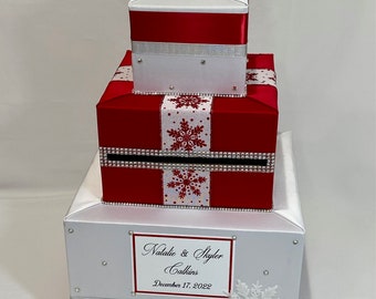 RED and WHITE Winter themed Gift Card Box, Christmas theme for Any Special Occasion