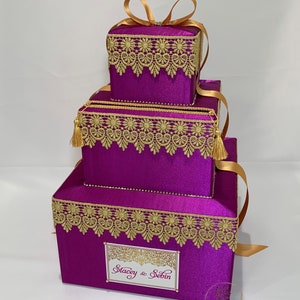 Indiase trouwkaartdoos, Marokkaanse trouwkaartdoos in magenta en goud