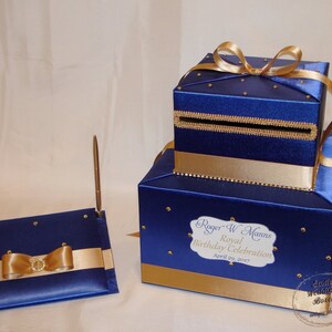 Royal Theme Card Box and matching Guest Book with pen-Royal Blue and Gold