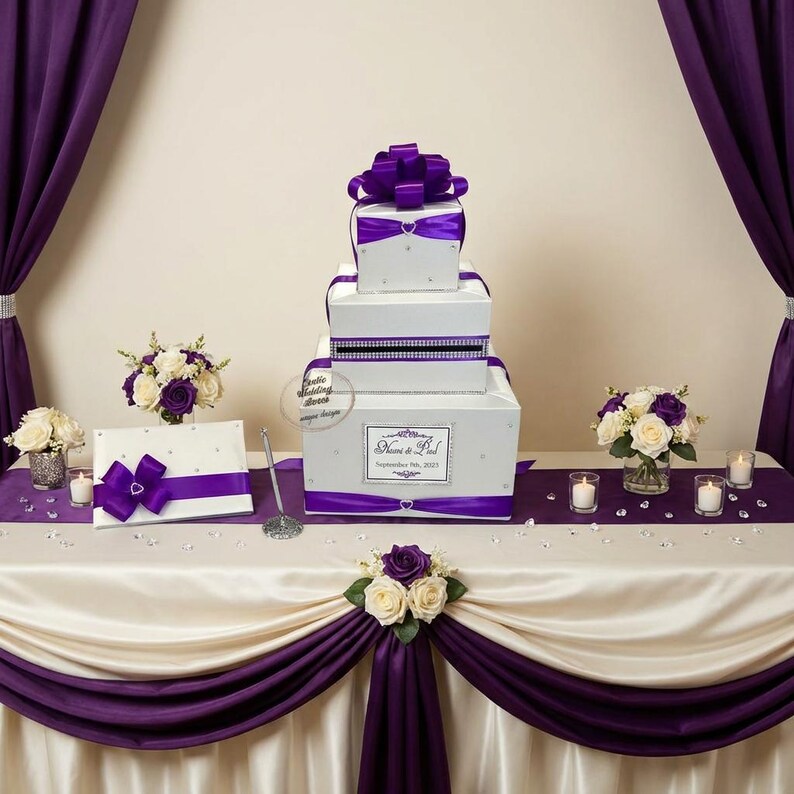 Ivory and Royal Purple Wedding Card Box and Matching Guest Book With ...