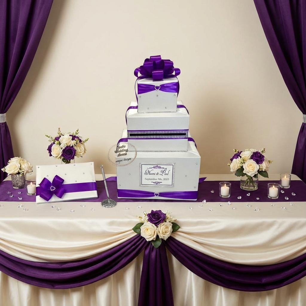Ivory and Royal Purple Wedding Card Box and Matching Guest Book With ...
