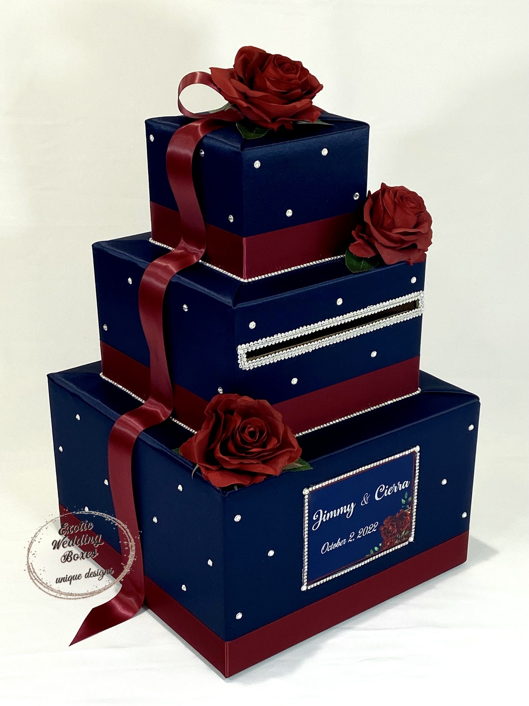 Navy Blue & Burgundy Wedding Card Box | Guest Book and Pen - Etsy