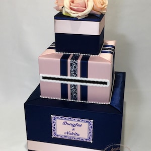 Navy Blau und Blush Rosa Hochzeit Card Box