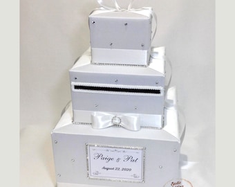 All White Wedding Card Box-rhinestones all over-any color can be made
