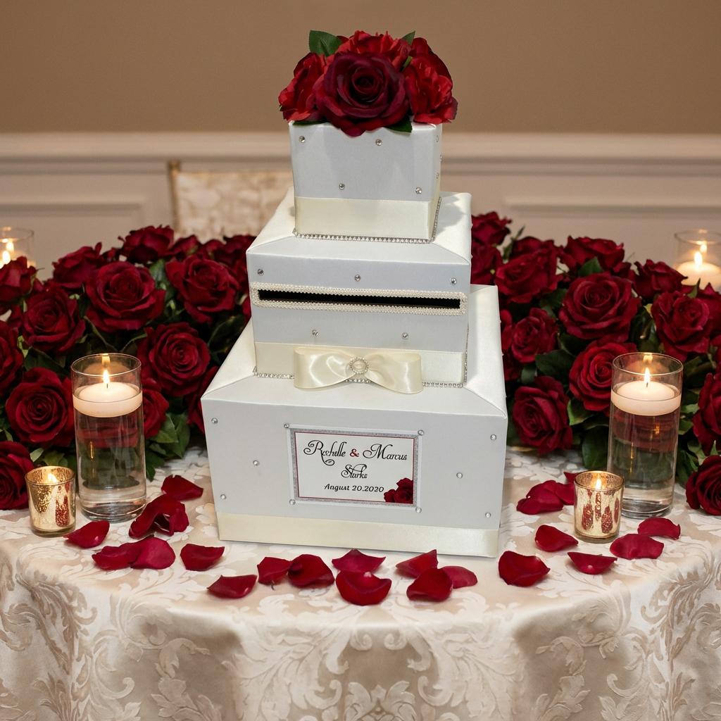 Ivory Wedding Card Box With Red Roses | Elegant Gift Card Holder - Etsy