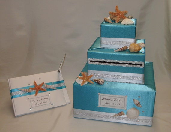 Beach Theme Wedding Card Box With Matching Guest Book And Etsy