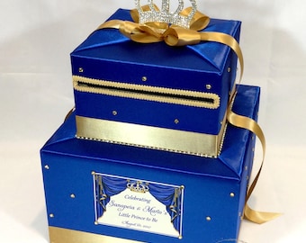 Royal Themed Card Box with Crown Topper-Royal Blue and Gold