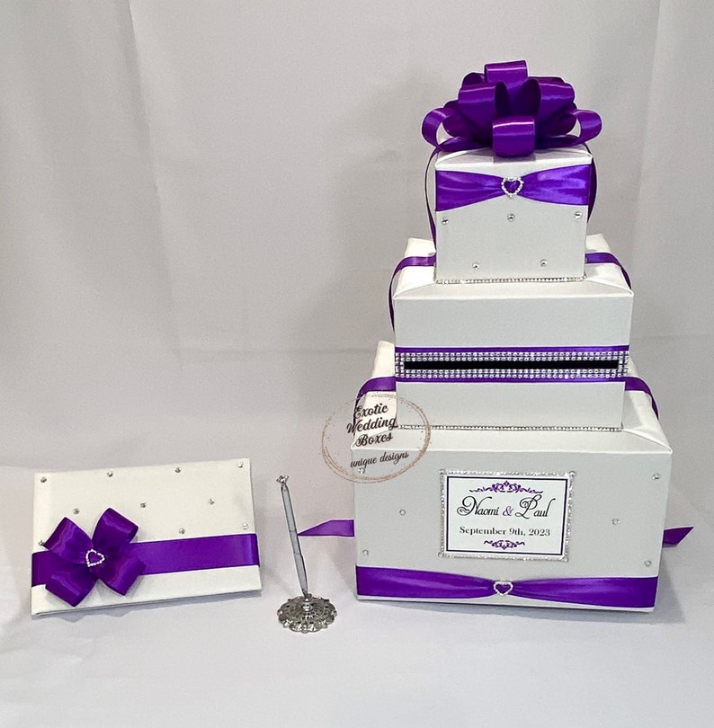 Ivory and Royal Purple Wedding Card Box and Matching Guest Book With ...