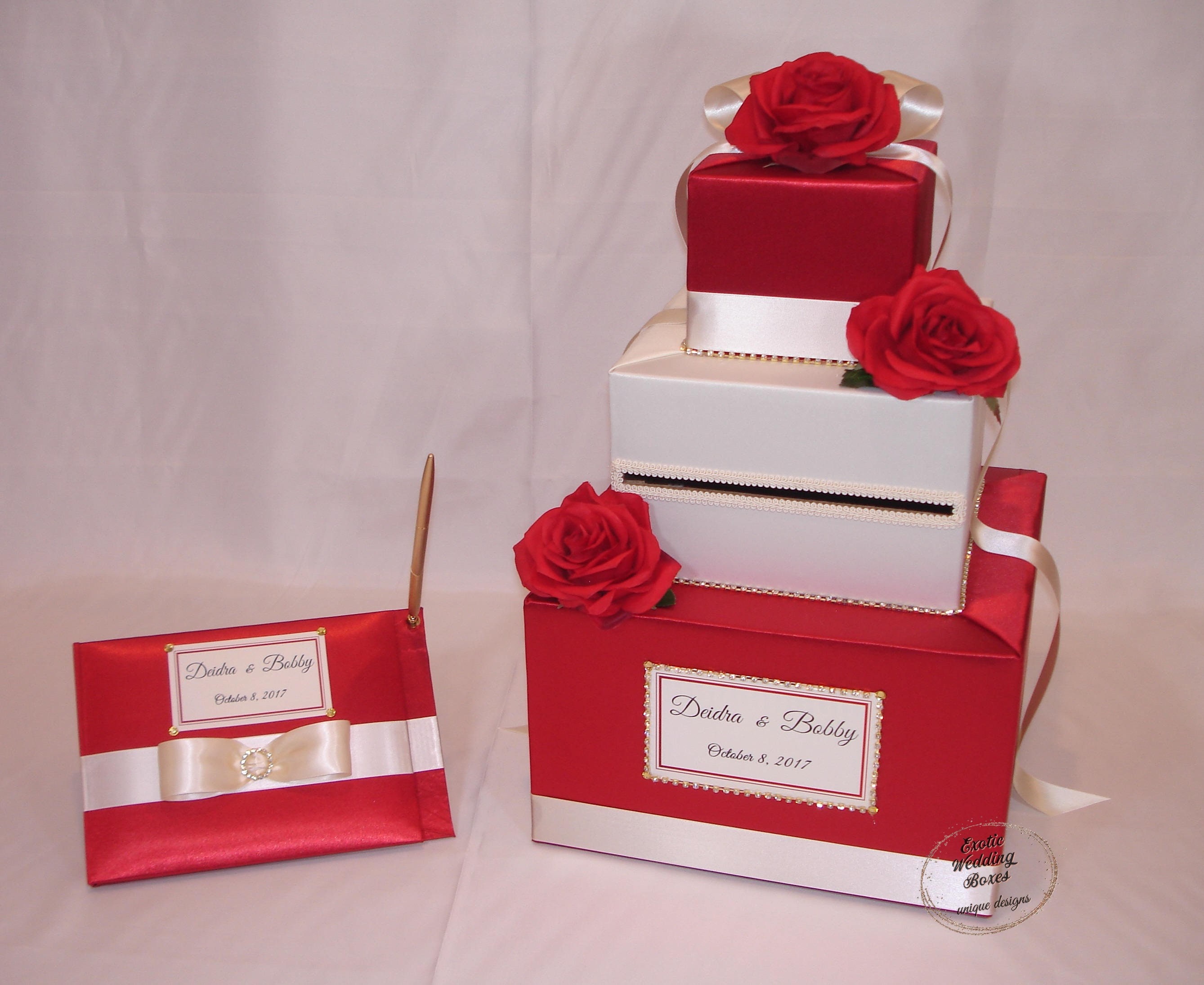 Red and Ivory Card Box and matching Guest BookRed Roses