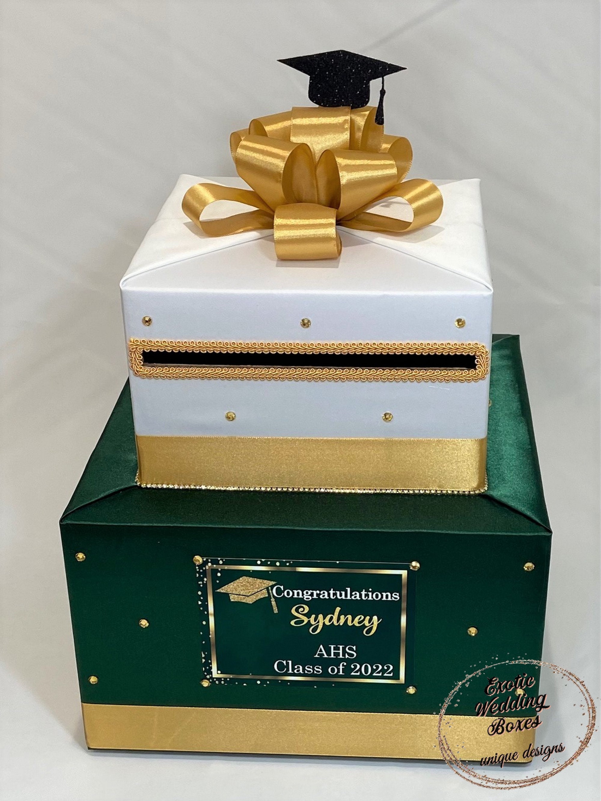 Scatola Porta Biglietti Di Laurea Oro Verde 22x22 Cm – Pieghevole In Cartone Per Decorazioni Festa - 5