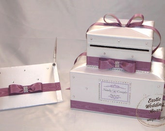 White and Wisteria Wedding card Box-matching Guest book and pen-any colors
