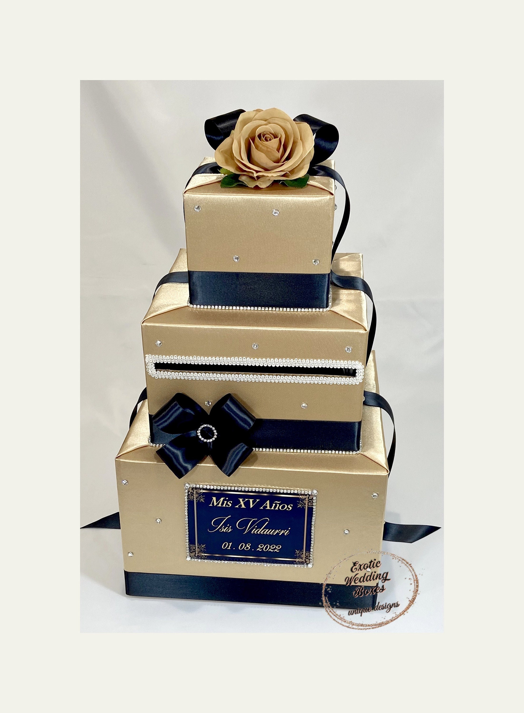 Champagne and Black Wedding Card Box-rhinestone Accents - Etsy Norway