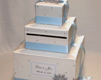 Winter theme Card Box-White and Ice Blue -any colors can be made