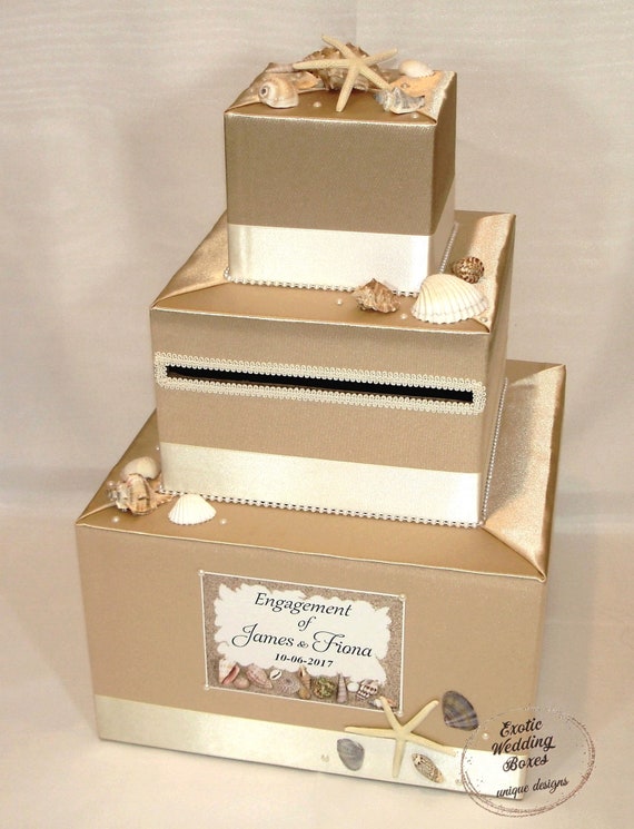 Beach Theme Gold And Ivory Wedding Card Box Sea Shells Starfish