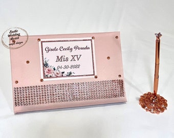 Blush Pink and Rose Gold Guest Book with Rose Gold Pen