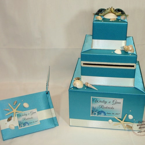 Beach Oceanseashells Theme Wedding Card Boxany Colors Etsy
