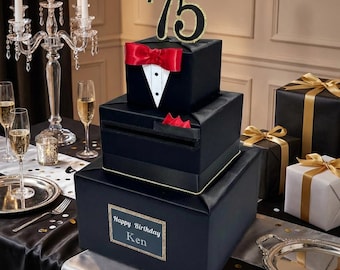 Gentleman Gift Card Box – Birthday Card Holder, Elegant Party Centerpiece, Tuxedo Theme