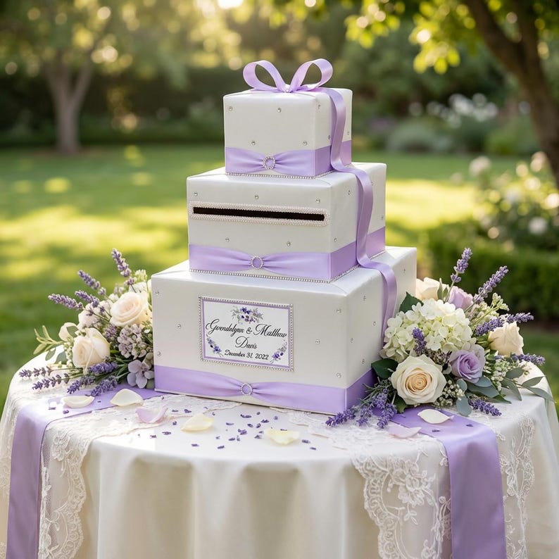 Ivory and Lavender Wedding Card Box With Rhinestones - Etsy
