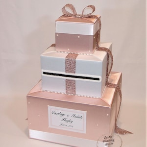 Blush Pink, Weiß und Rose Gold Card Box mit Perlen Akzenten