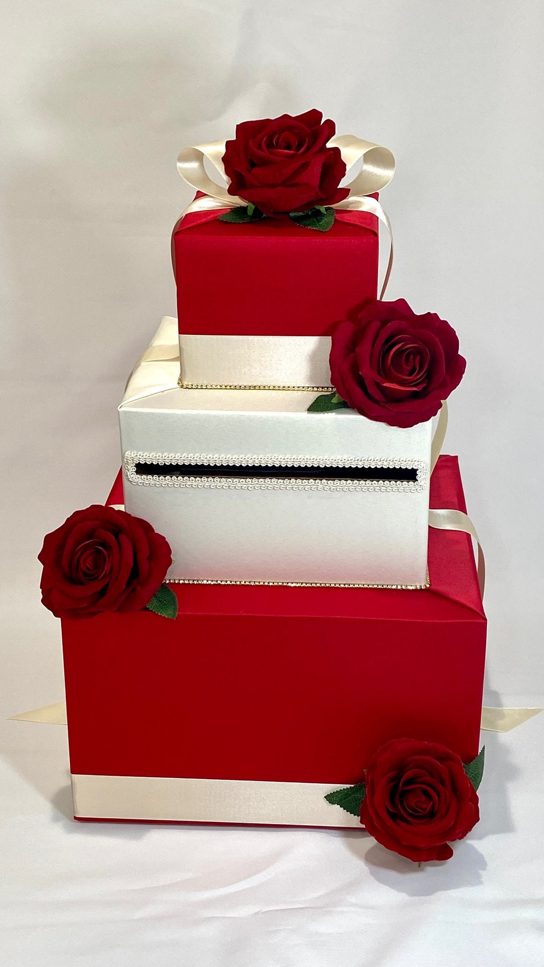 RED and CREAM Gift Card Box for Wedding, Sweet Sixteen, Bat Mitzvah