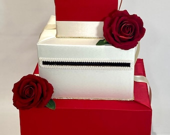 RED and CREAM Gift Card Box for Wedding, Sweet Sixteen, Bat Mitzvah, Quinceanera, Birthday