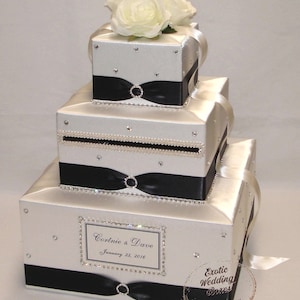 Ivory /Black Wedding Card Box-lots of BLING-Ivory Roses