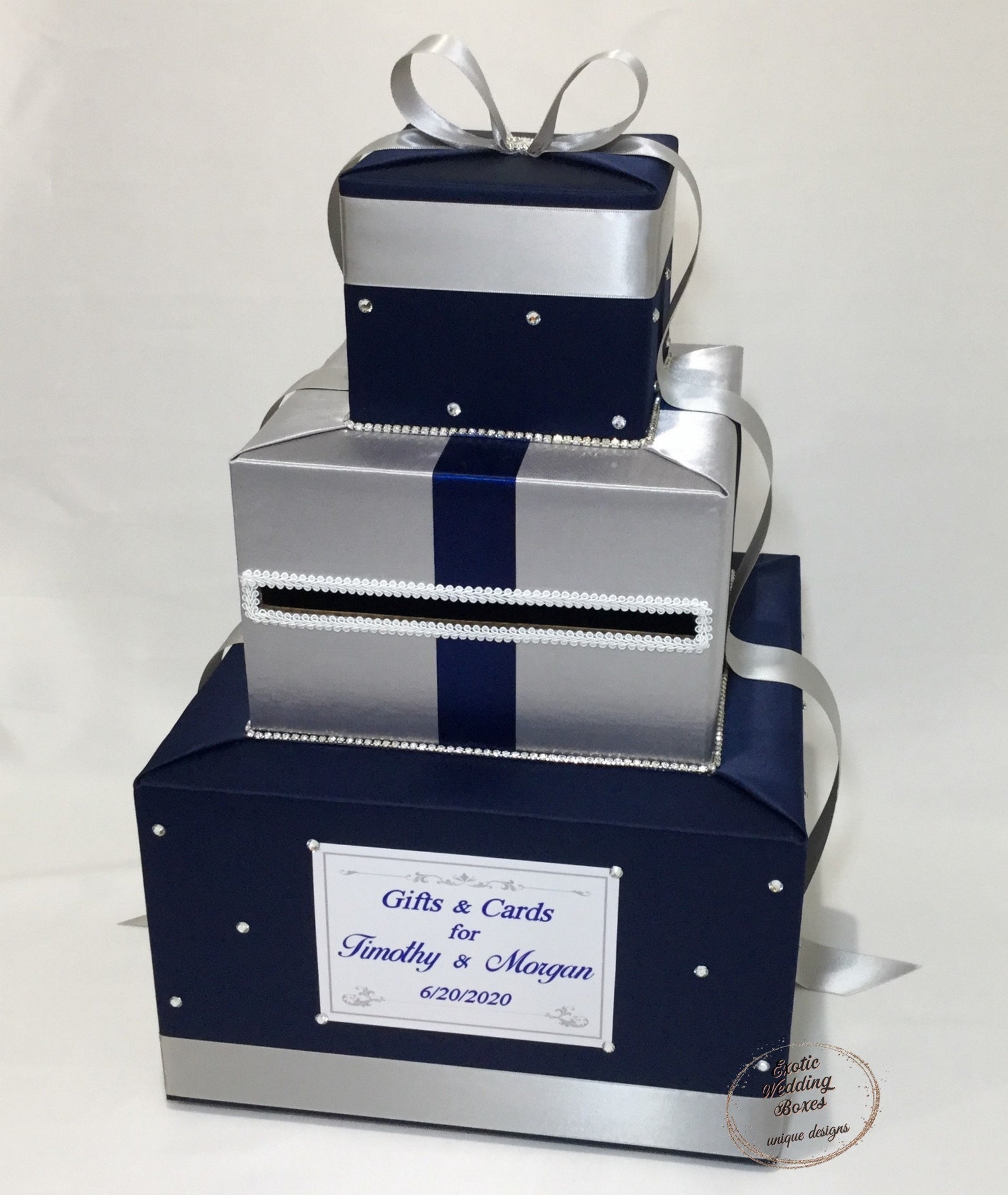 Navy Blue and Silver Card Box Wedding Card Box With Etsy