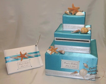 Beach theme Wedding Card Box with Matching Guest book and Pen-any color combination