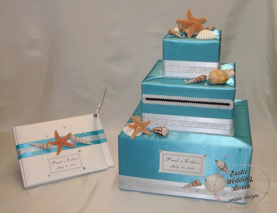 Beach Theme Wedding Card Box With Matching Guest Book And Pen Any Color Combination