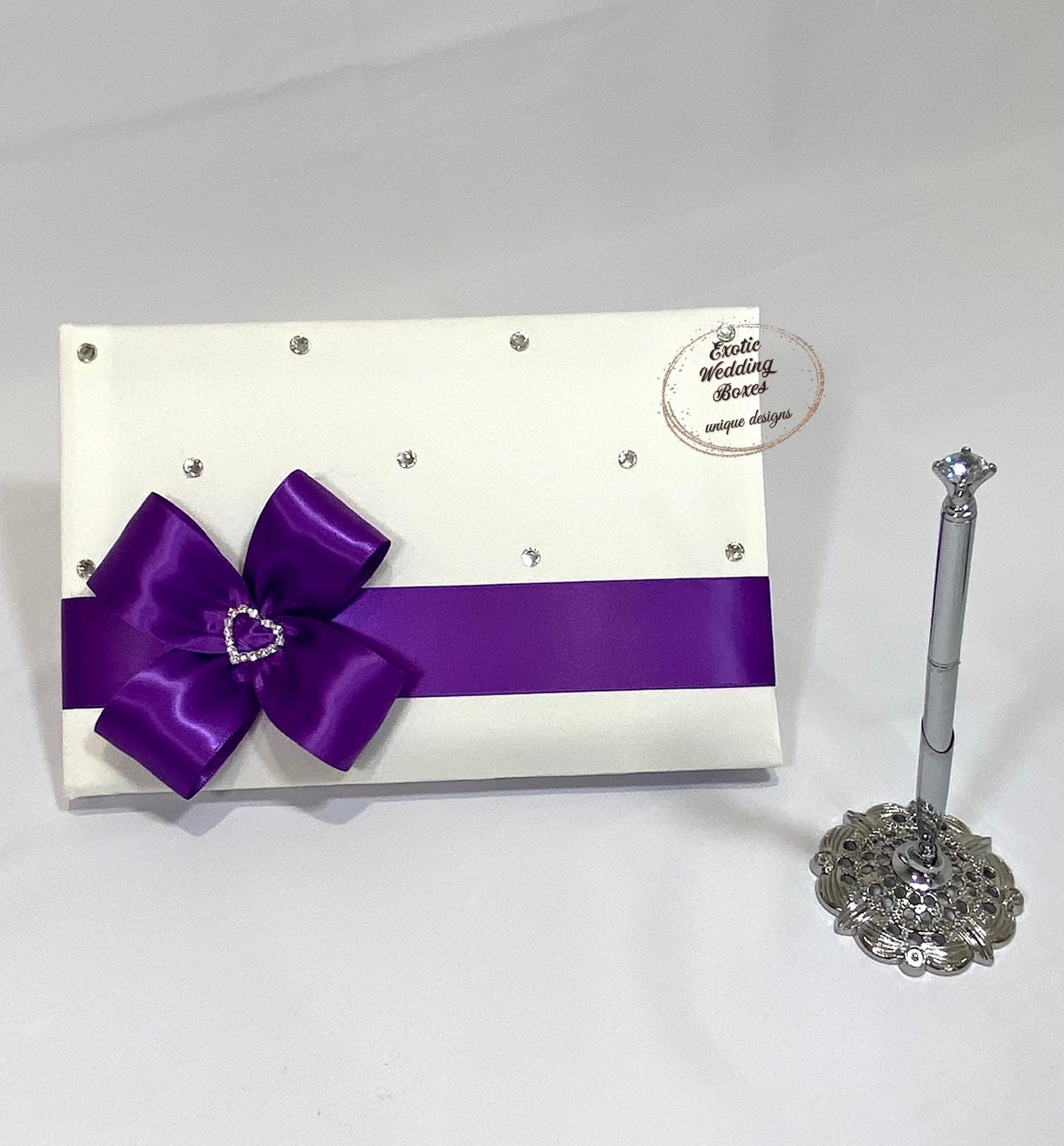Ivory and Royal Purple Wedding Card Box and Matching Guest Book With ...