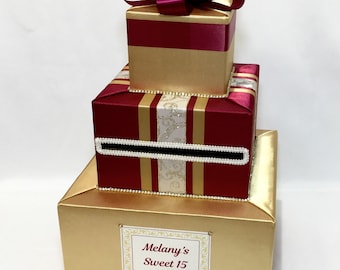 Gold and Burgundy Wedding Card Box, Card Holder for any Occasion