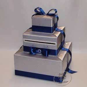 Silver and Navy Blue Card Box-Rhinestone accents