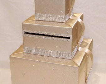 Champagne Card Box/Card Holder with Rhinestones/lots of Bling