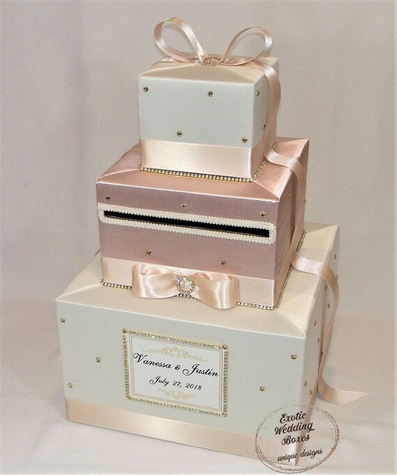 Ivory And Blush Pink Wedding Card Box With Champagne Ribbon Etsy