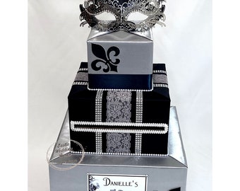 SILVER and BLACK Masquerade themed Card Box for Birthdays, Weddings