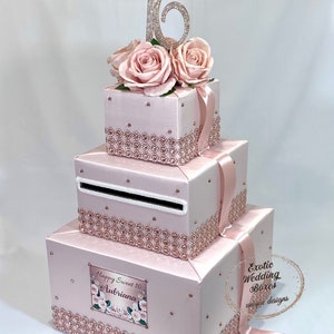 Blush Rosa und Rose Gold Card Box für Hochzeit, Sweet Sixteen, Quinceanera, Geburtstag