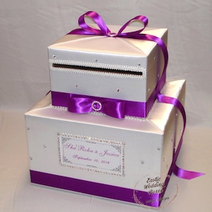 White and Royal Orchid/Magenta Wedding Card Box-crystal accents