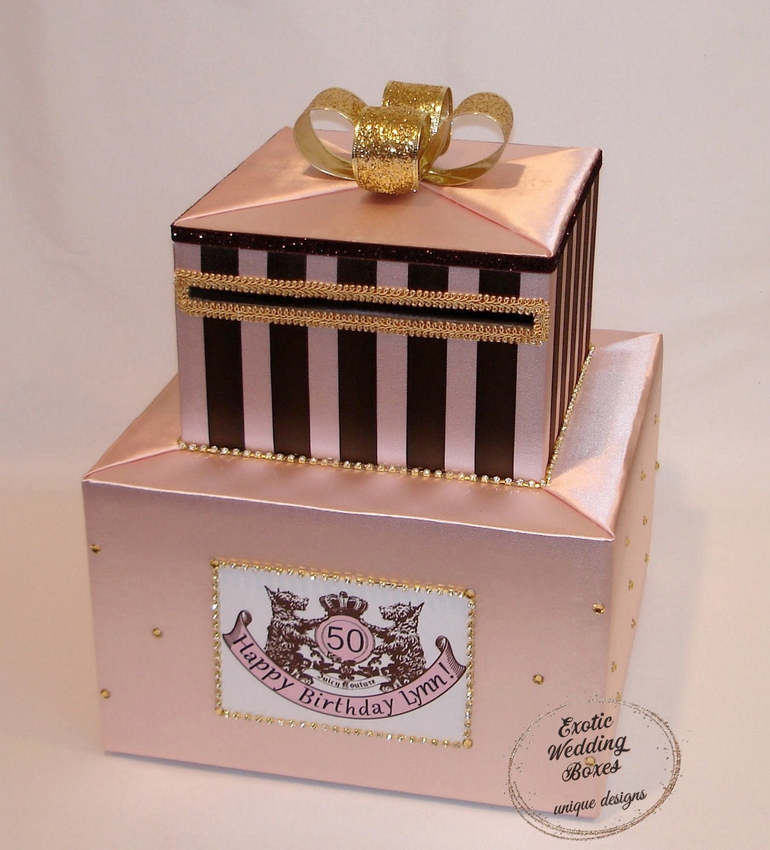 Blush Pink and Brown Card Box with Gold accents