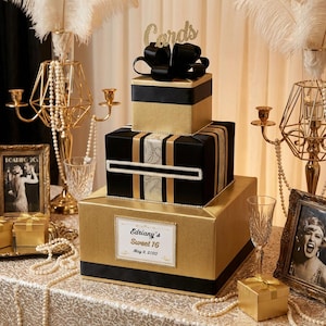 Gold & Black Card Box for Sweet 16, Quinceanera, Bat Mitzvah, Wedding ...