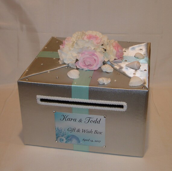 Beach Themed Wedding Card Box With Flowers And Sea Shells Any Colors