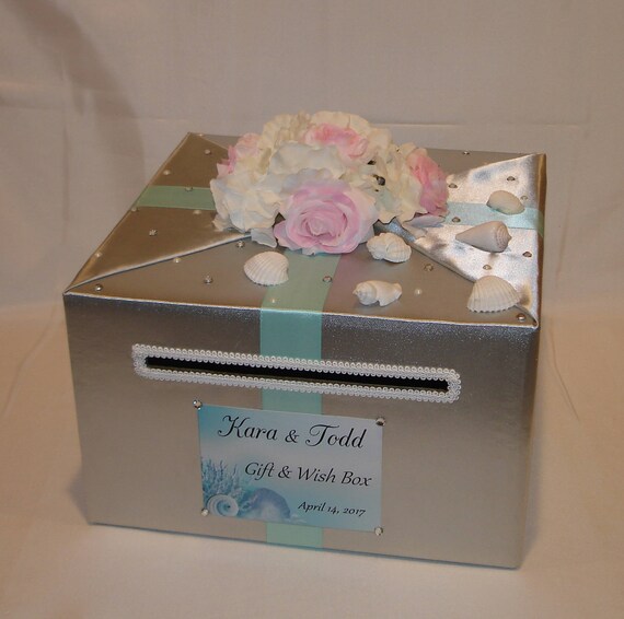 Beach Themed Wedding Card Box With Flowers And Sea Shells Any Etsy