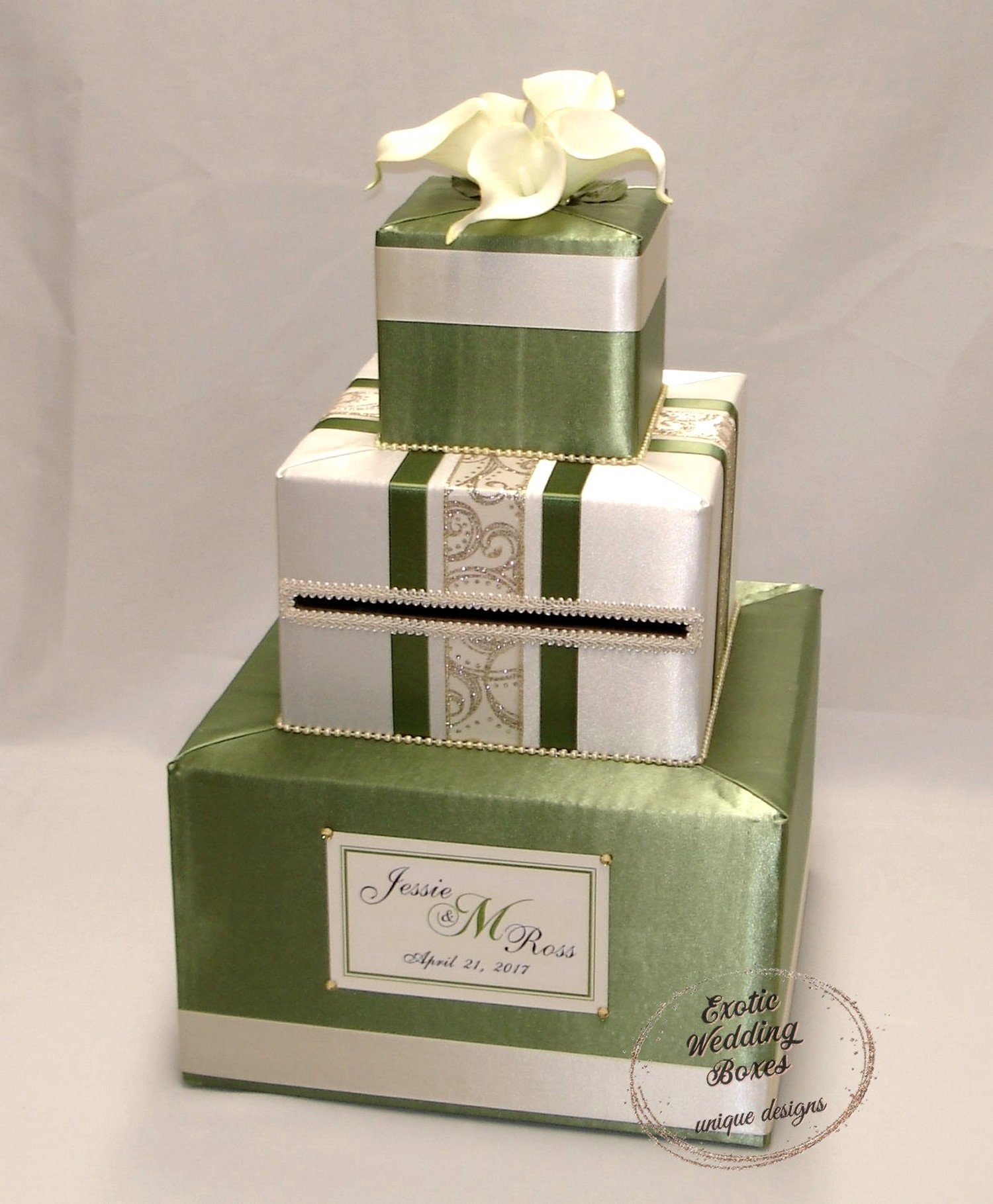Olive Green Sage and Ivory Wedding Card BoxGold Etsy