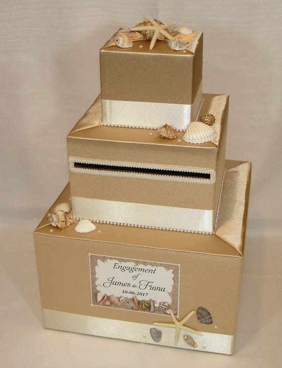 Beach Theme Gold And Ivory Wedding Card Box Sea Shells Etsy