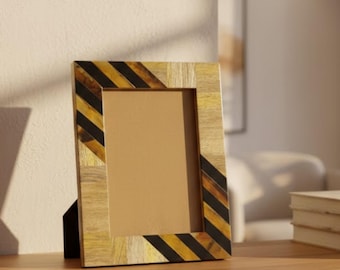 Marco de fotos de madera y resina / Marco de fotos a rayas hecho a mano / Decoración rústica moderna para el hogar